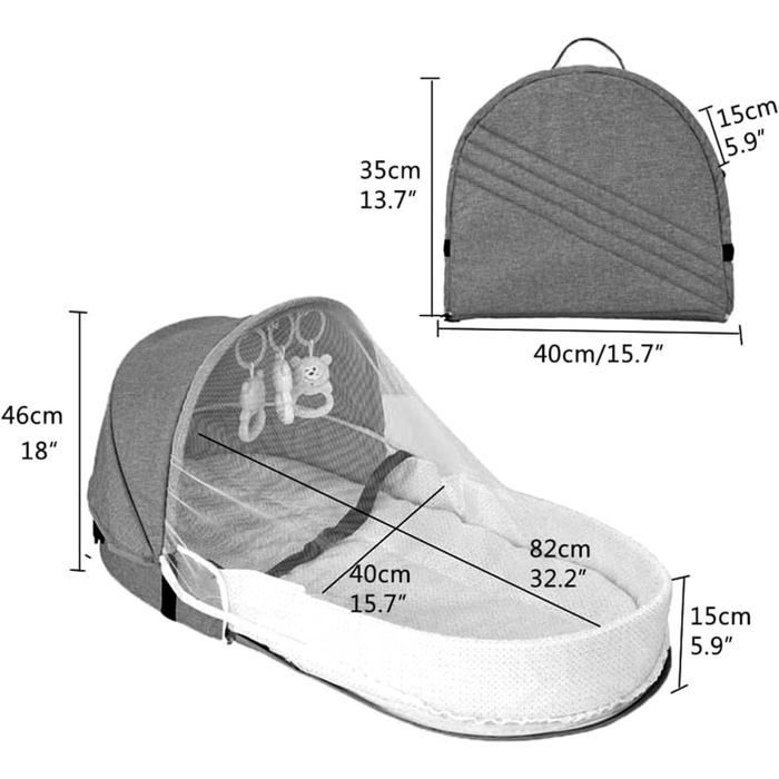 Baby Travel Cot, Portable Folding Travel Cot with Detachable Washable Baby Tent and Nursery, Grey