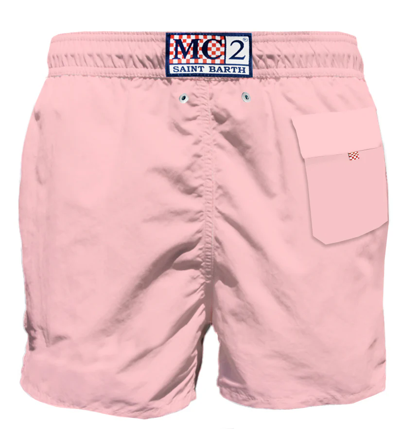 Short de bain rose pour homme avec poche