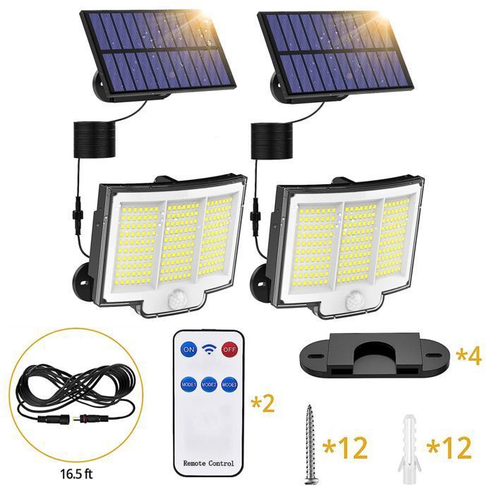 Lámpara solar de exterior KENLUMO - 210 LED, resistente al agua IP68 con sensor de movimiento