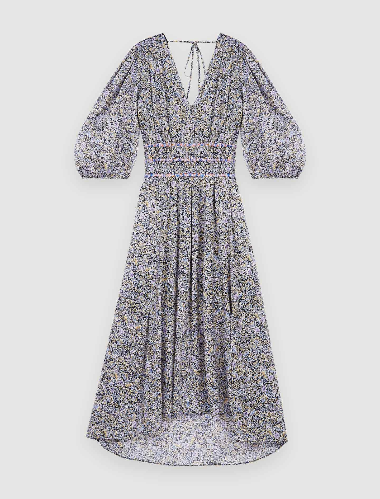 Rochie din șifon de bumbac cu imprimeu - Albastră