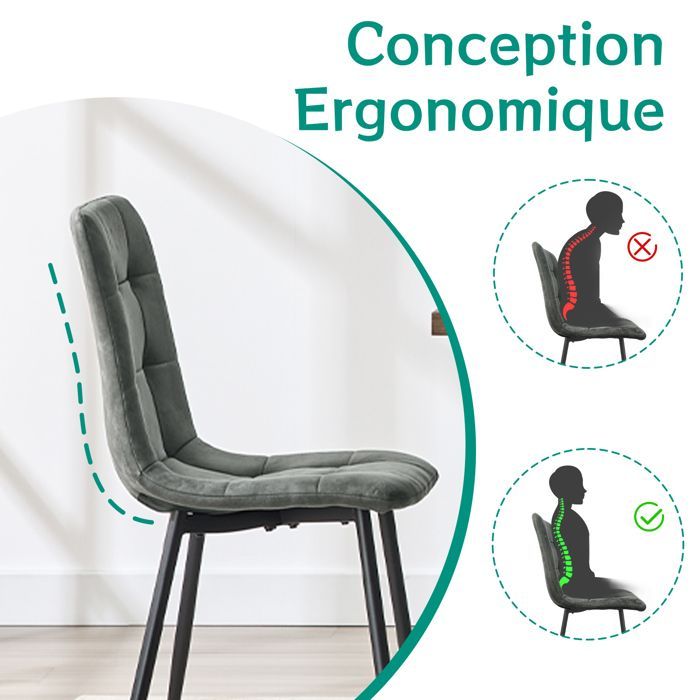 WAFTING Lot de 4 Chaise de Salle à Manger en Tissu Technique, Chaise Rembourrée avec Dossier Haut, Pied Métallique - Gris Foncé