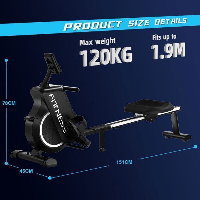 Máquina de remo magnética para interiores, 16 niveles de resistencia, con pantalla LCD, carga máxima 120 kg.