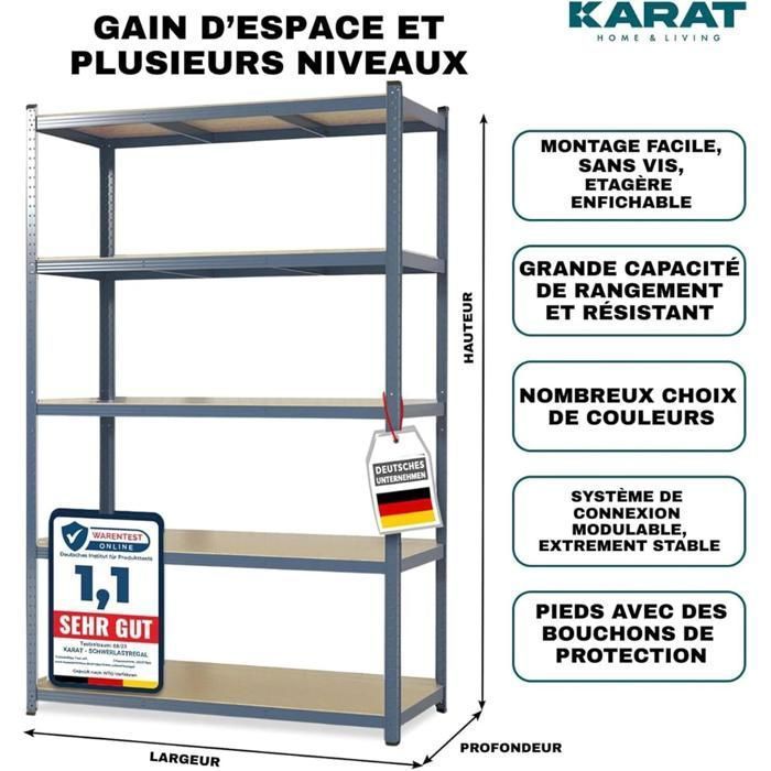 Estantería metálica reforzada de alta resistencia, 5 niveles, gris antracita, 180 x 90 x 60 cm, carga máxima: 875 kg