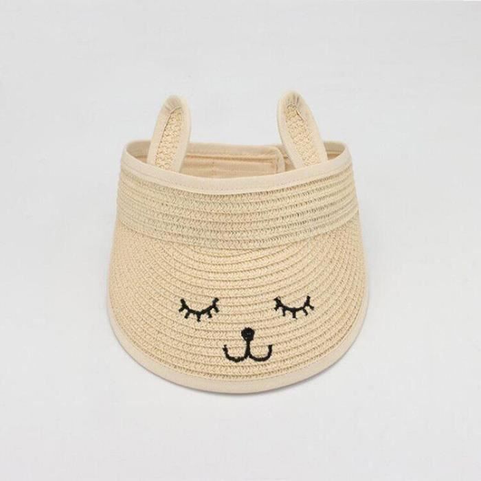 Sombrero de paja FUNMOON para niños, parasol de verano para bebés, top de playa suave con diseño de dibujos animados - 598081