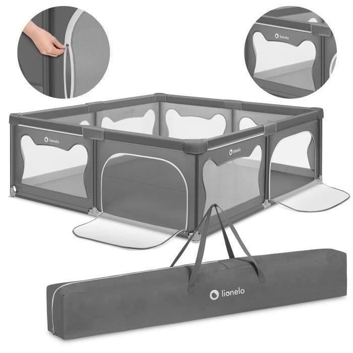 Parque infantil LIONELO Willow XL - 207 x 187 cm - Laterales de malla - Amplia y segura zona de juego - Rejilla protectora - Gris