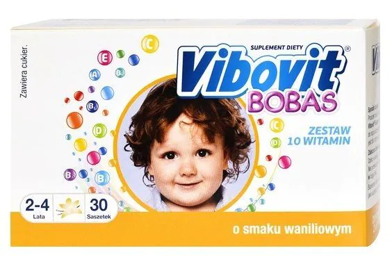 Vibovit Bobas, Zestaw witamin dla dzieci w wieku od 2 do 4 lat, Smak waniliowy, Saszetki