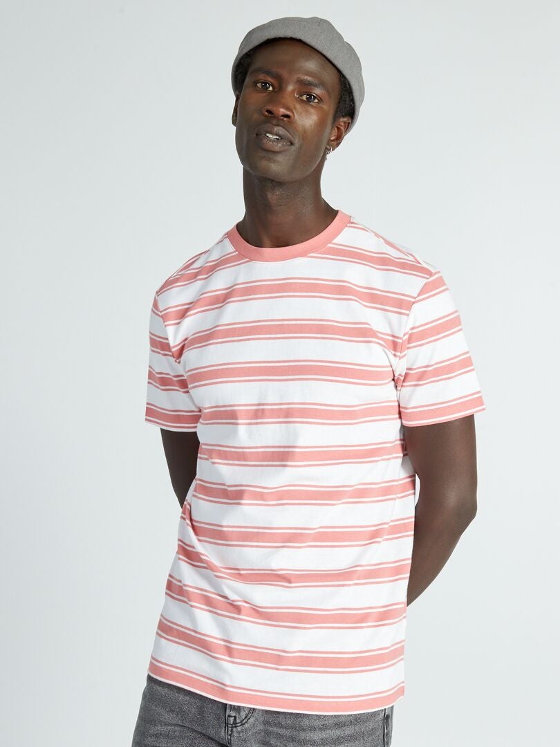 Gestreept jersey T-shirt - ROZE