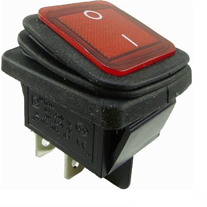 Interruptor basculante impermeable - MARCA - Modelo - 4 pines - 250V - 16A - Rojo iluminado