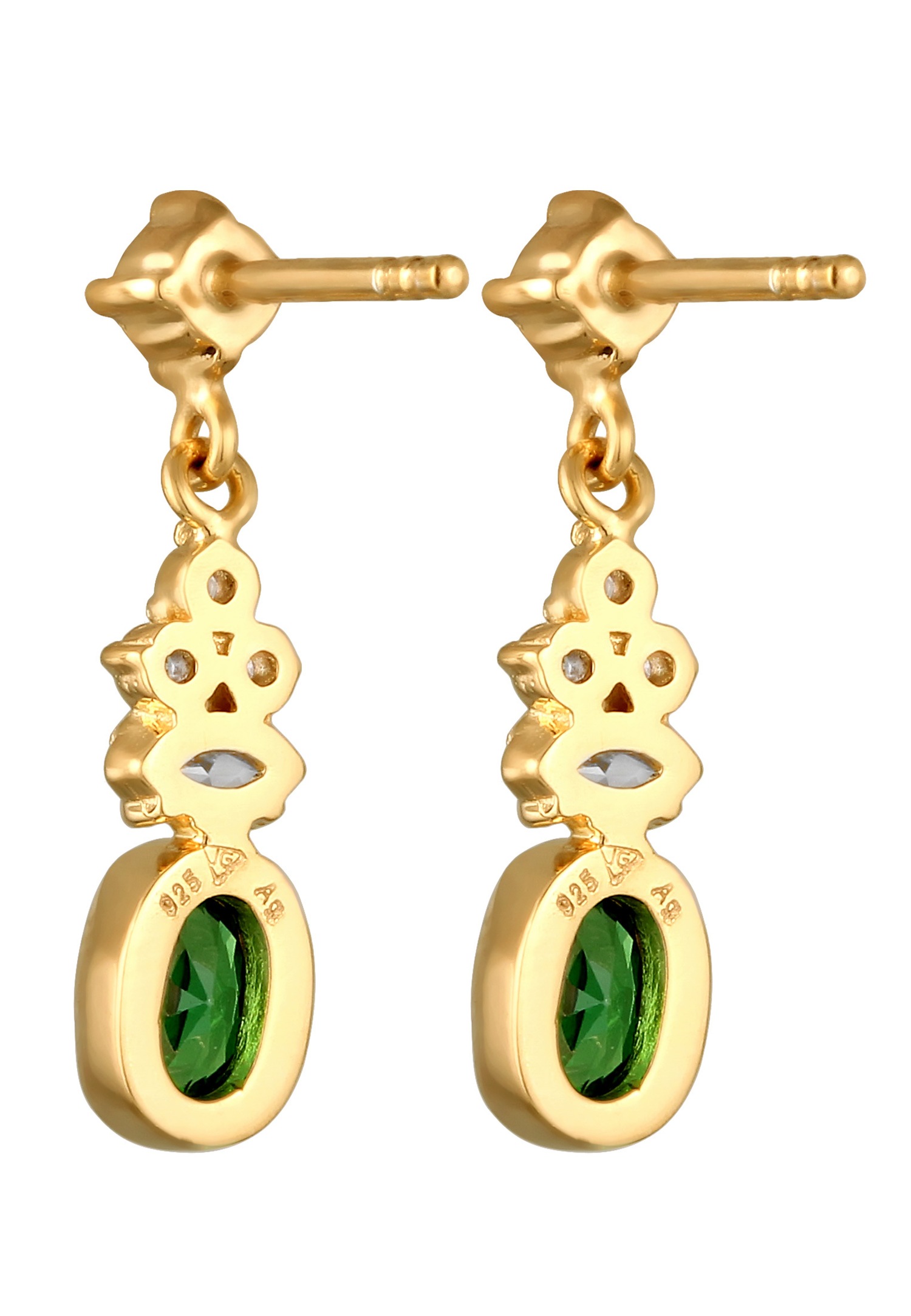 Elli Clou d'oreille Femmes Zirconia Taille Ovale Vert Marquise Blanc Argent Sterling 925 Plaqué Or