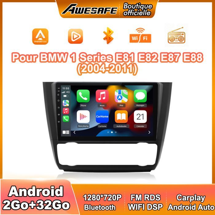 Autorradio AWESAFE Android 13 de 2 GB + 32 GB para BMW Serie 1 E81 E82 E87 E88 (2004-2011) con pantalla táctil de 9
