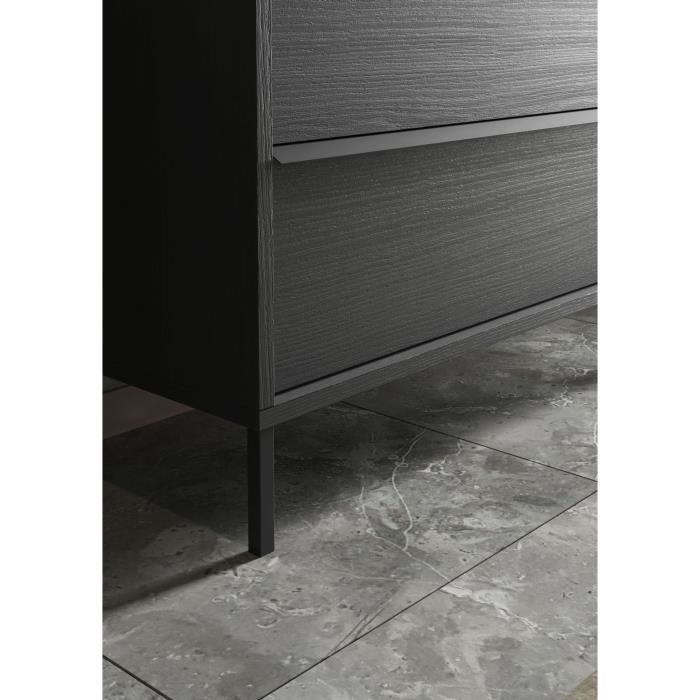 Mueble de baño con lavabo individual, 92 cm de ancho - 2 cajones - Acabado en roble negro - ACERO