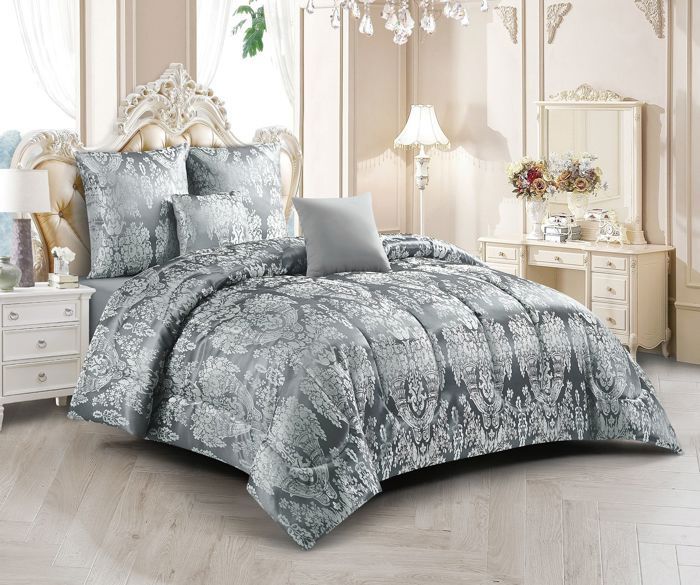 Copriletto - BRENDA - 5 pezzi - Grigio - 220x240 cm - 100% poliestere - Camera da letto