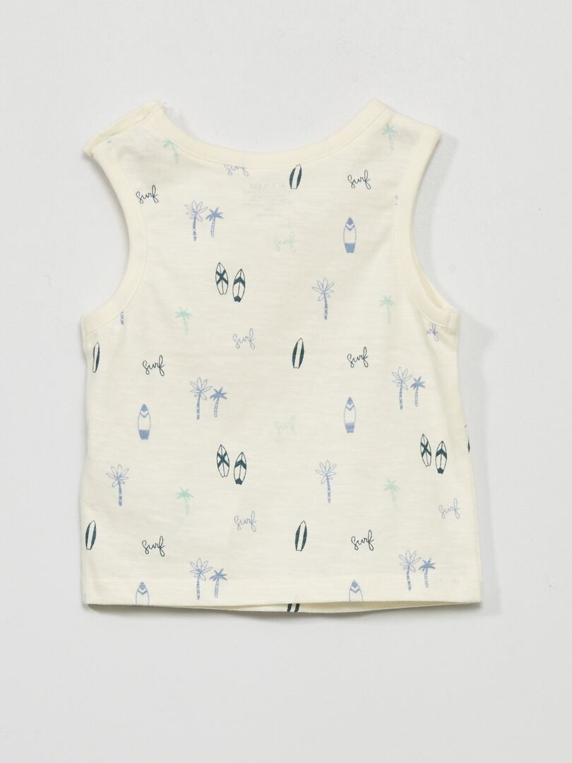 Bedrukte tanktop met drukknoopsluiting op de schouder - WIT