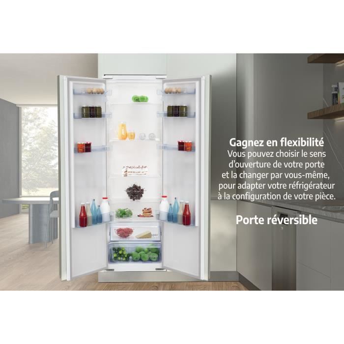 Réfrigérateur monoporte - BEKO - BSSA315K4SN - Intégrable - 309 L - Classe E - Clayette porte bouteille - 185,4x57,5x60