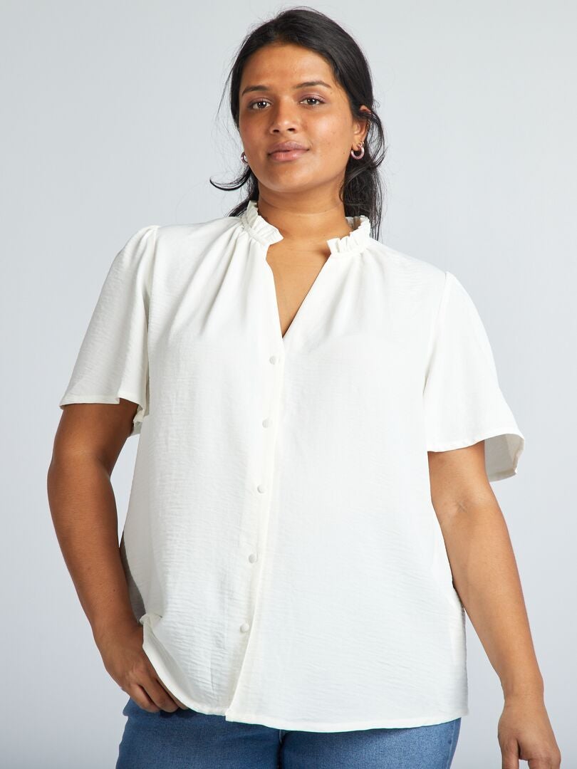 Zachte blouse met ruches - WIT