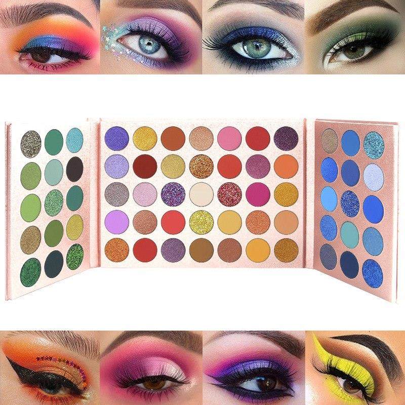 Palette de maquillage colorée à paillettes mates et brillantes, 65 couleurs, pigments fluorescents et scintillants. Maquillage longue tenue.