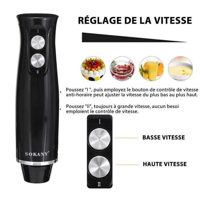 Meidong Mélangeur à Main 500 W, 5 en 1 Mixeur Multifonction , robot culinaire 500 ml, bécher 600 ml et mixeur – 9 vitesses, sans