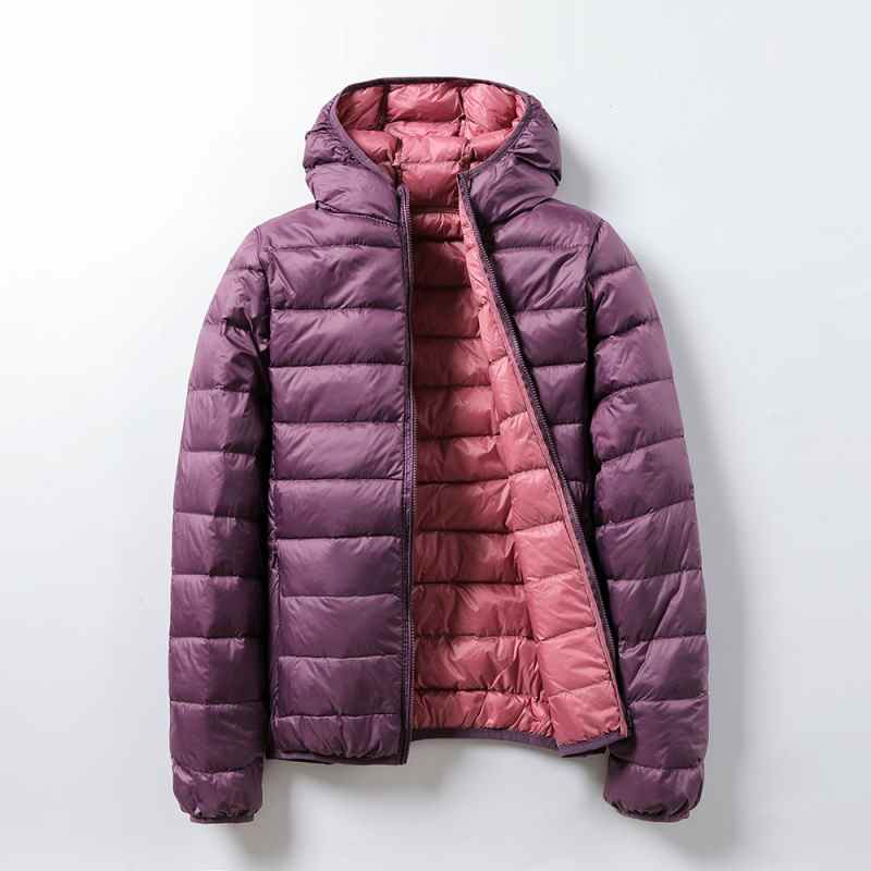 Giacche da donna di marca: piumini ultraleggeri con cappuccio, giacca base reversibile (doppia faccia) e calda, imbottita in piuma