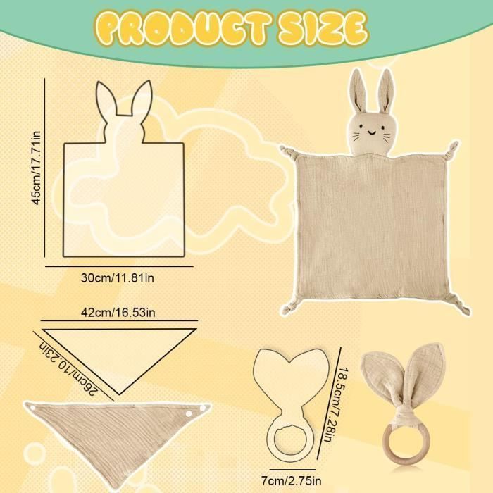Baby Gift Set, Teething and Bib for Boys and Girls with Baby Plush Toy, Baby Shower Gift Set (khaki)
