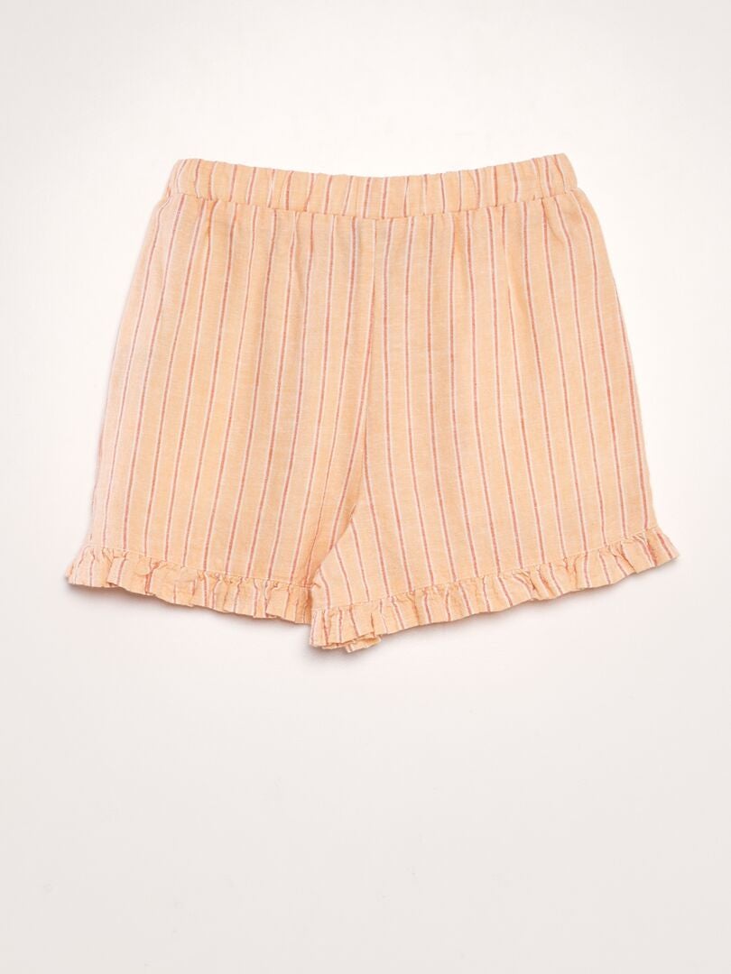 Pantalones cortos de lino con volantes en los bordes - NARANJA
