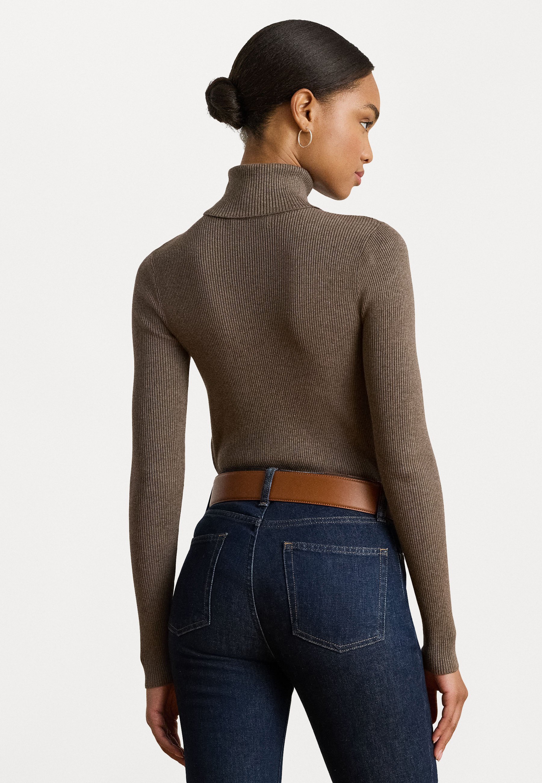 Lauren Ralph Lauren RIB KNIT ROLL NECK JUMPER - Jumper - taupe brown heather