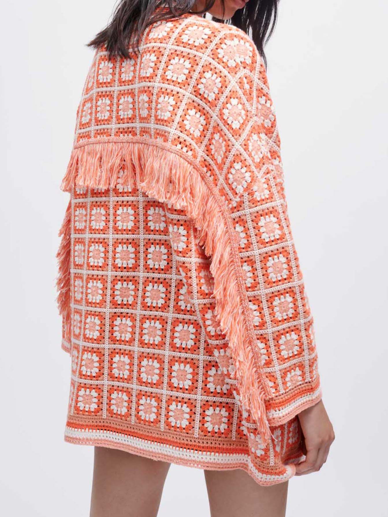 Gehaakt vest met franjes - Oranje