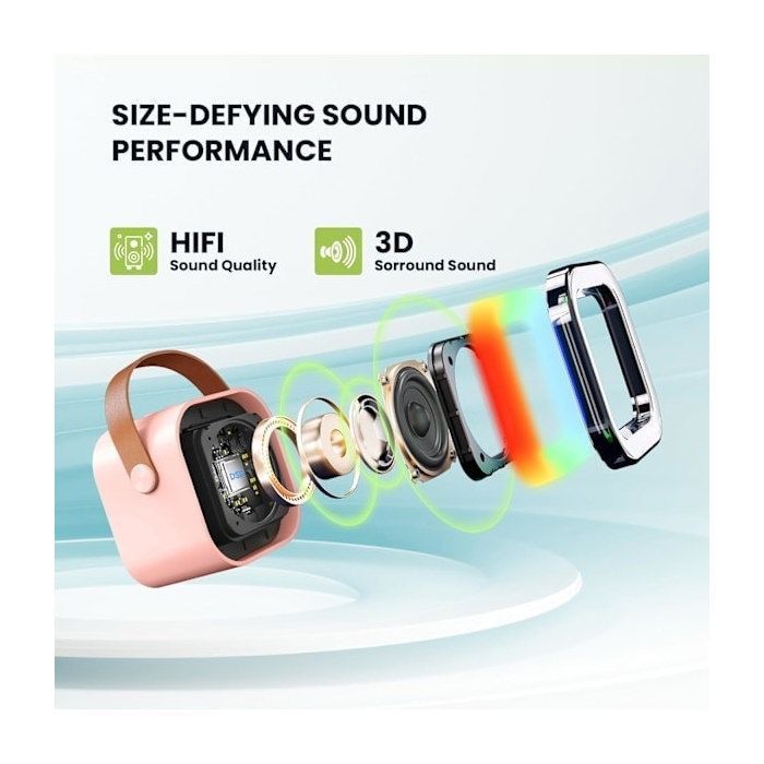 Mini portable karaoke with Bluetooth speaker and 2 wireless microphones, ideal gift for birthday parties.