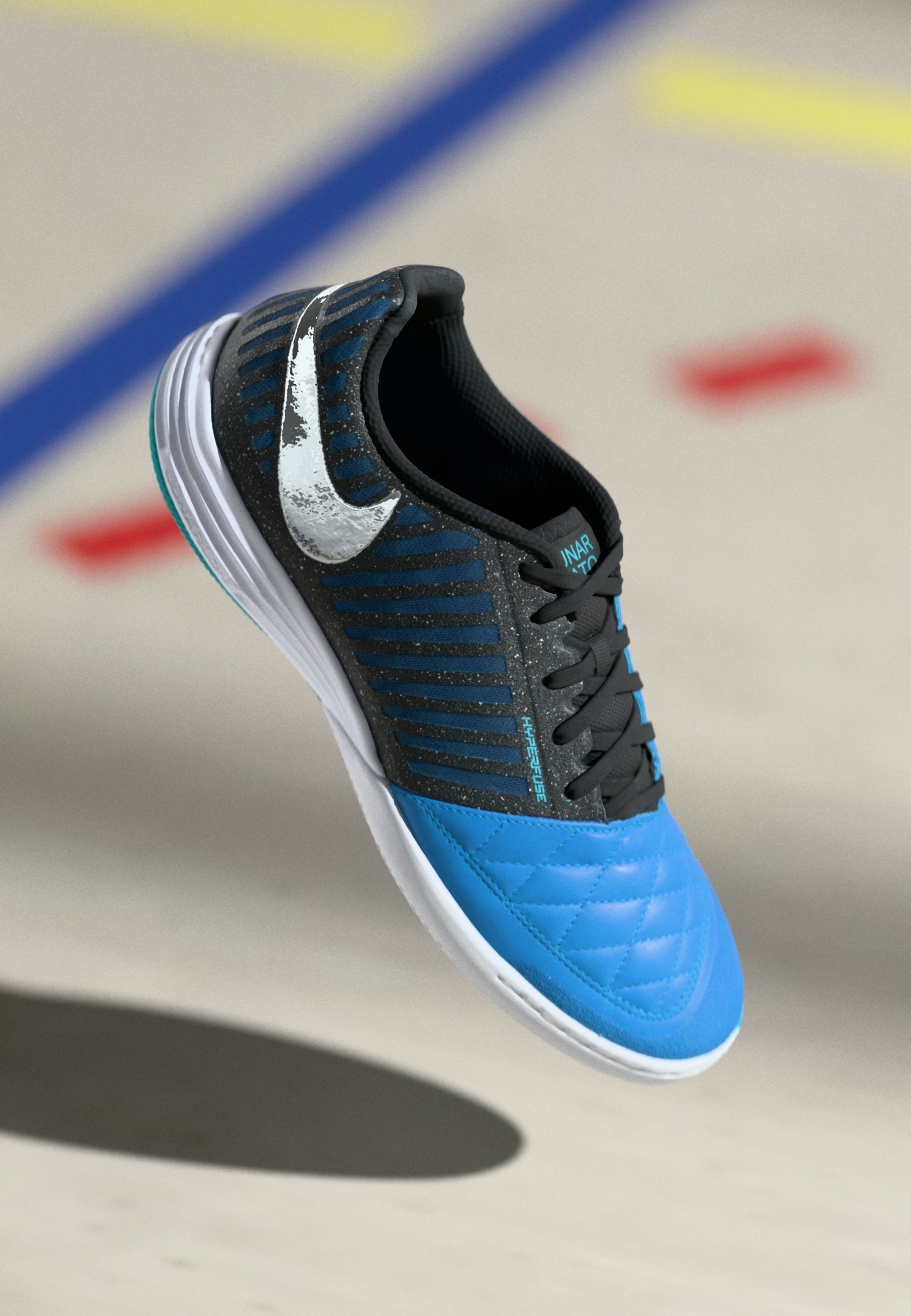 Nike Performance LUNAR GATO - Zaalvoetbalschoenen - metallic zilver/zwart/neptunusblauw