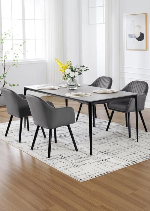 WOLTU Lot de 4 Chaises de Salle à Manger, Assise en Velours, Chaise pour Cuisine-Salon-Café, Gris Foncé