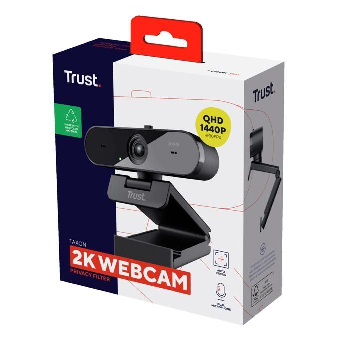 Webcam 2K QHD - TRUST - Taxon - Messa a fuoco automatica - 2 microfoni - Filtro privacy