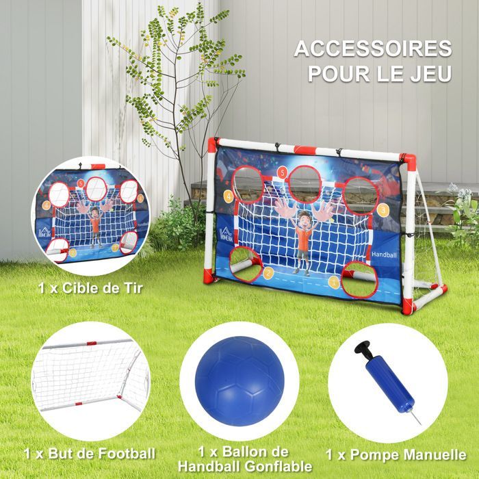 Handbalkooi voor buiten - HOMCOM - 5 doelzones - pomp - opblaasbare handbal - grondpinnen - wit