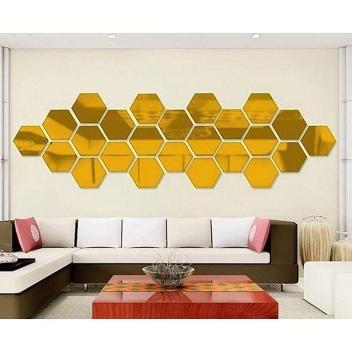 12 pegatinas de pared hexagonales de espejo de 10 cm, hexágonos acrílicos decorativos 3D para bricolaje, azulejos de plástico para pared y mesa de sala de estar.