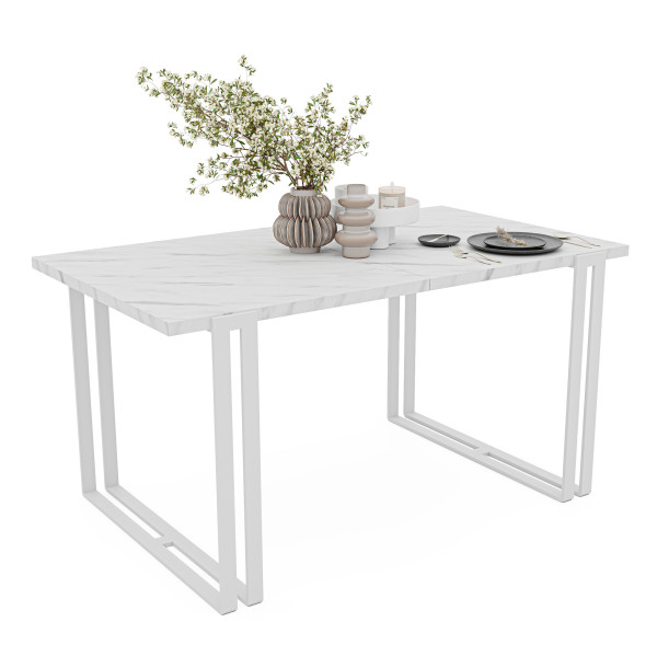 Stół rozkładany prostokątny HOLTE 120/220 cm - marmur bianco/białe nogi
