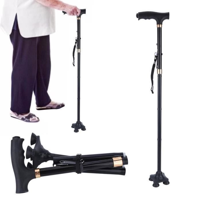 Bâton de marche antidérapant pliable - XVX - alliage d'aluminium avec lampe réglable - pour hommes seniors randonnée