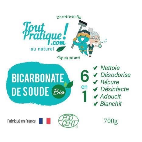 Bicarbonato de sodio orgánico - Limpia teteras, desodoriza telas - Tarro reutilizable de 700 g - Calidad superior - Natural - Francés