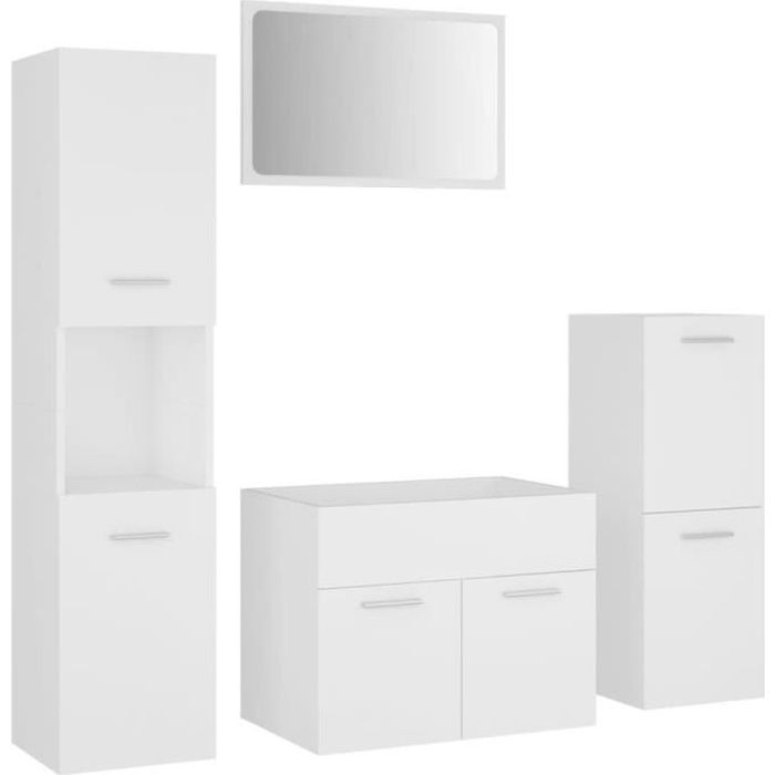 Bathroom furniture set - vidaXL - 3070910 - White - Engineered wood - Spacious storage