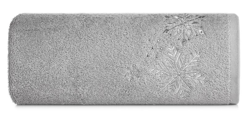 Ręcznik Santa 50x90 srebrny gwiazdki świąteczny 450 g/m2