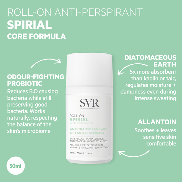 SVR SPIRIAL Desodorante roll-on antitranspirante 48 horas, 50 ml