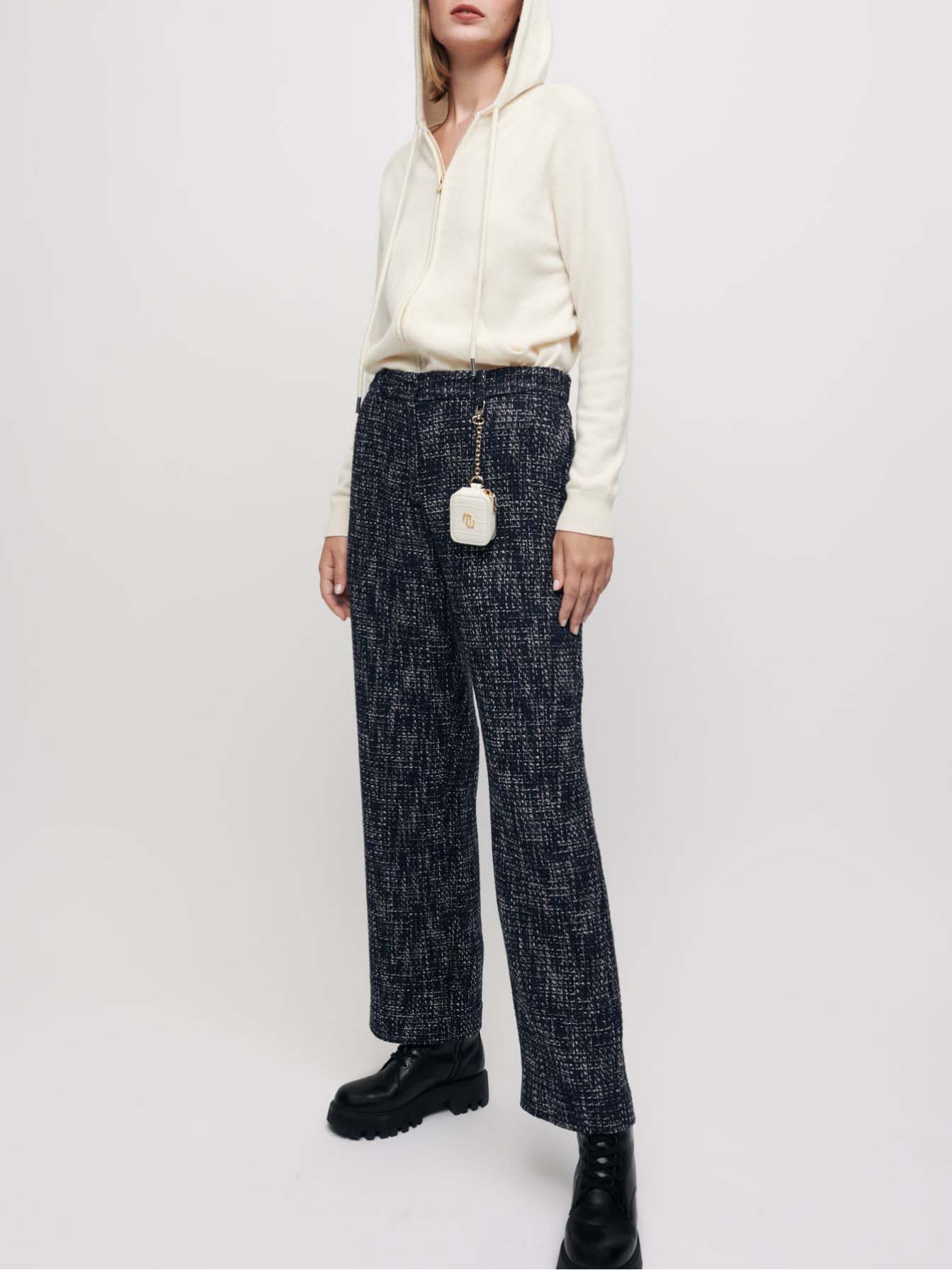 Pantaloni largi din tweed - Bleumarin