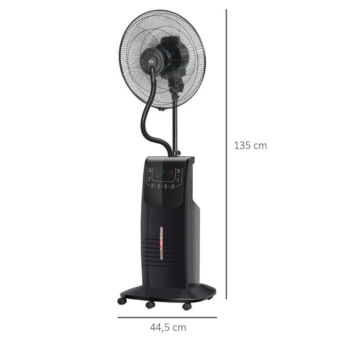 HOMCOM vernevelingsventilator - stil - 90W - op wielen, 3 standen, 3 snelheden, afstandsbediening, timer, oscillatie - zwart