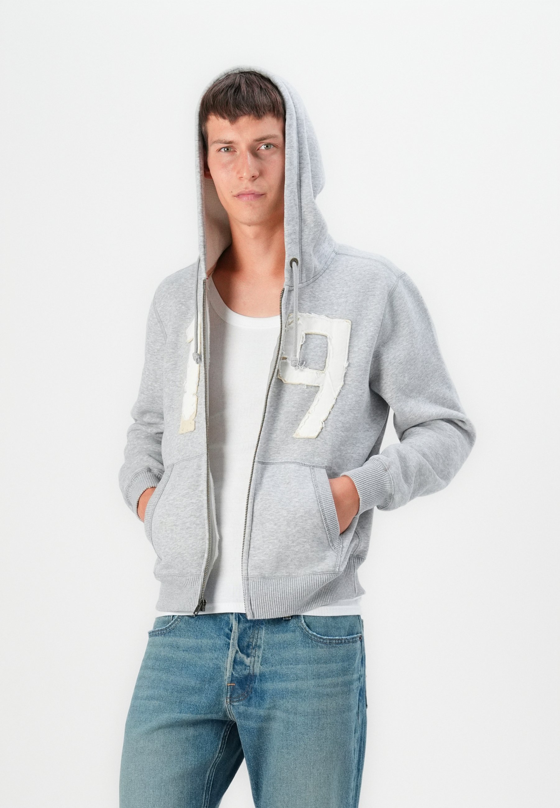Hollister Co. SHRUNKEN WAFFLE LINED - Hoodie - grau