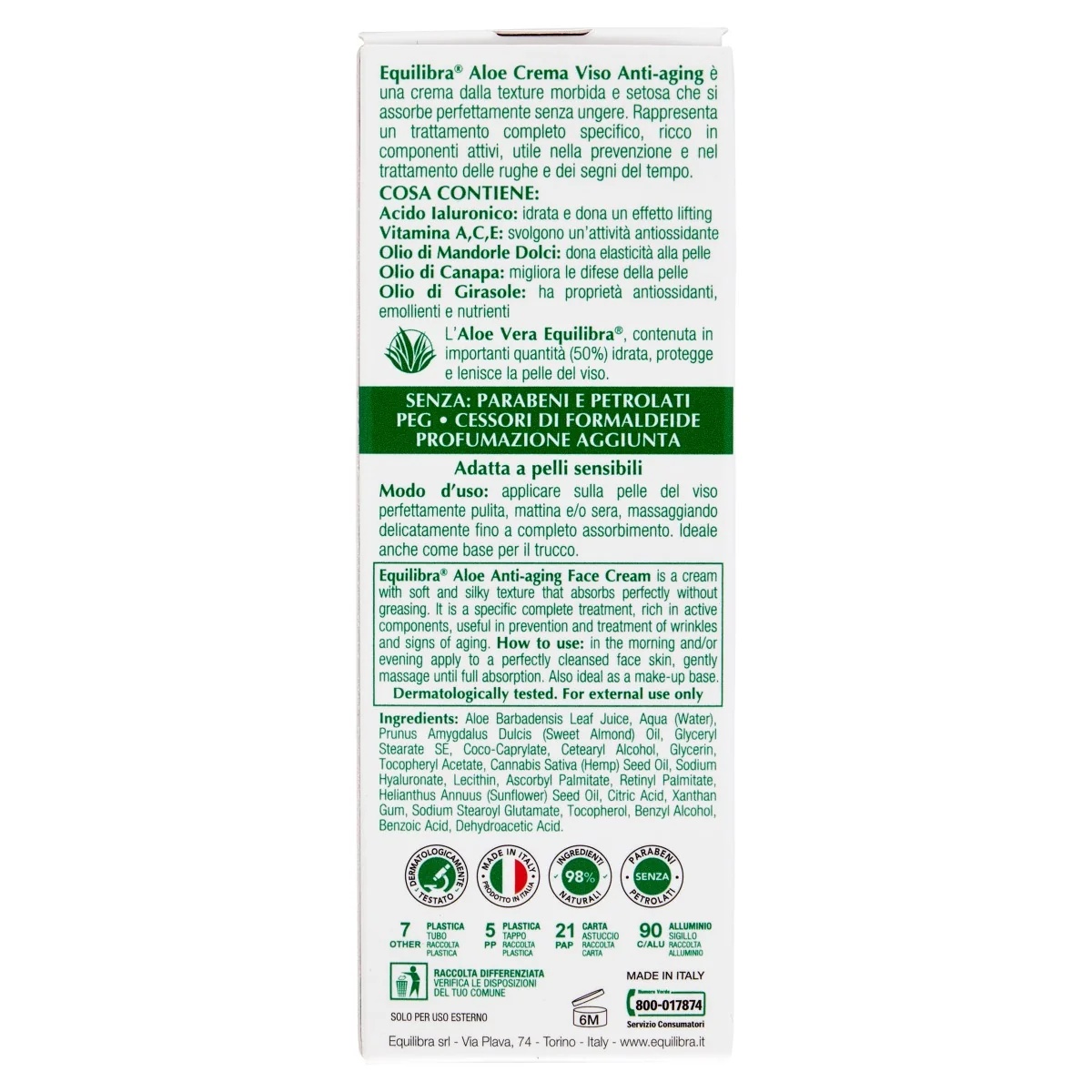 EQUILIBRA Equilibra aaloe vananemisvastane kreem 50 ml Parabeenivaba