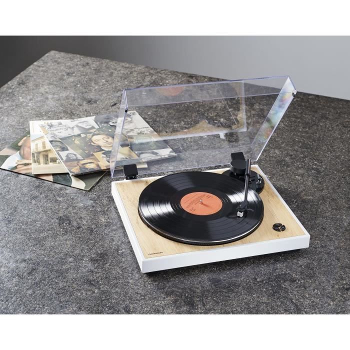 Tocadiscos THOMSON TT301 - Diseño en madera y blanco - Cápsula Audio-Technica AT3600L - 33 y 45 RPM