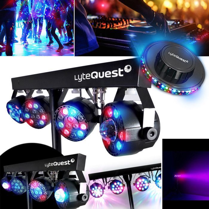 Pacchetto completo di sistema audio DJ da 1200 W di BM SONIC: altoparlanti + subwoofer USB/Bluetooth da 38 cm, cavi, supporto per luci a LED, luce UFO, bar/sala per feste