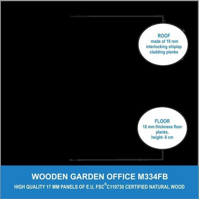 Escritorio de jardín de madera de 6 m² - TIMBELA M334FB - 332 x 222 x 232 cm (ancho x profundidad x alto)