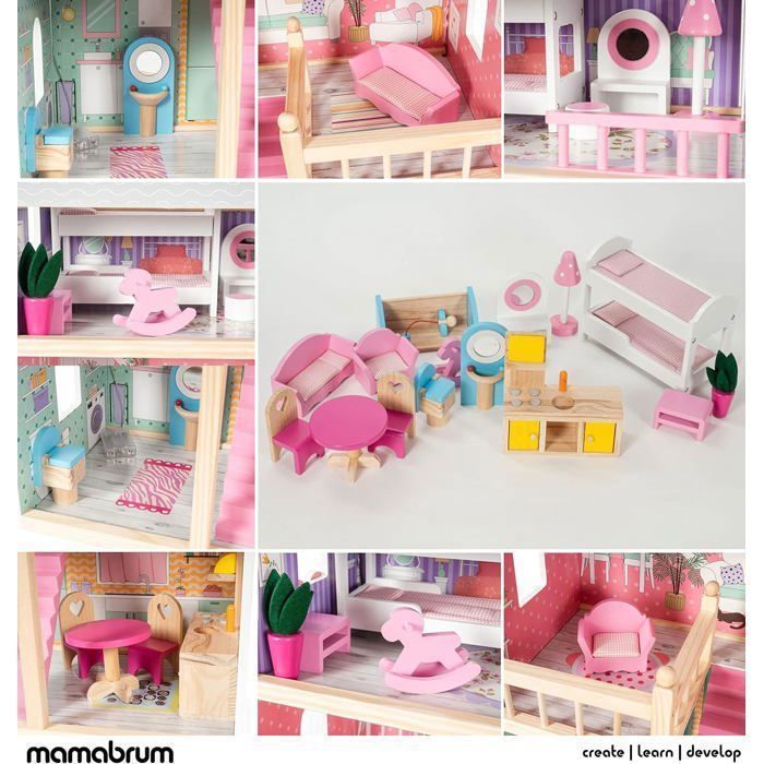 MAMABRUM Puppenhaus 60x30x90 cm LED 3 Etagen