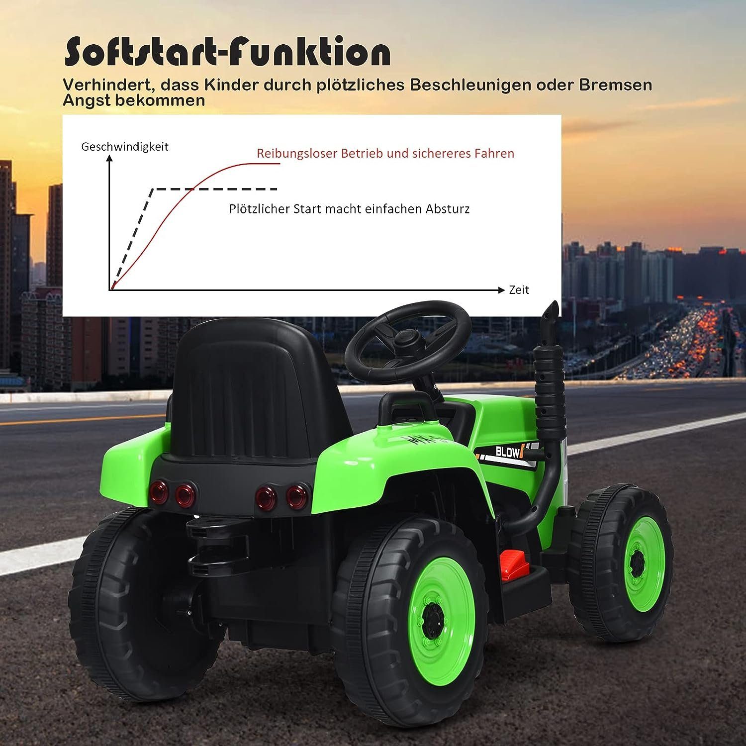 Elektrický dětský autotraktor KOMFOTTEU, nosnost 30 kg, od 3 let