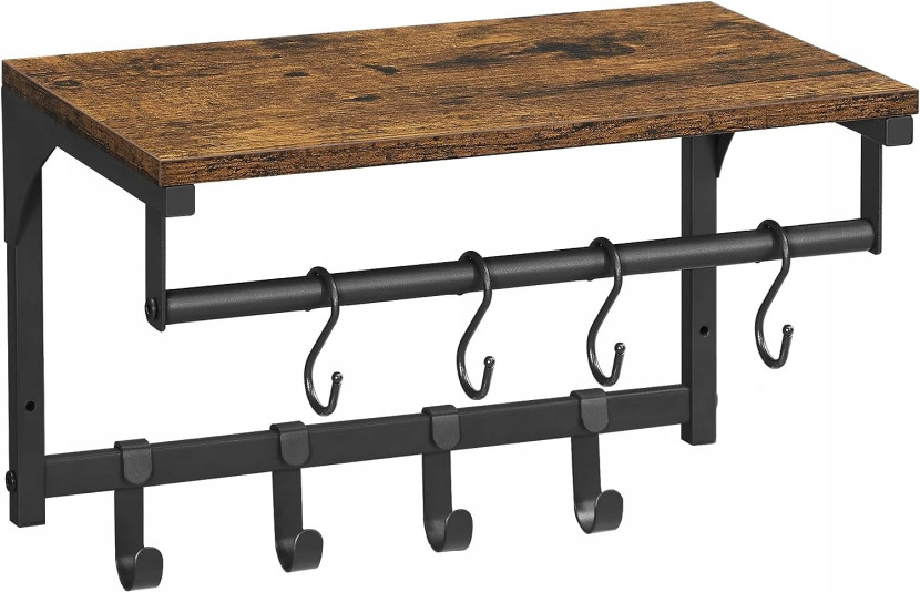 Wieszak ścienny 40x24cm drążek  8 HACZYKÓW z półką LCR103B01