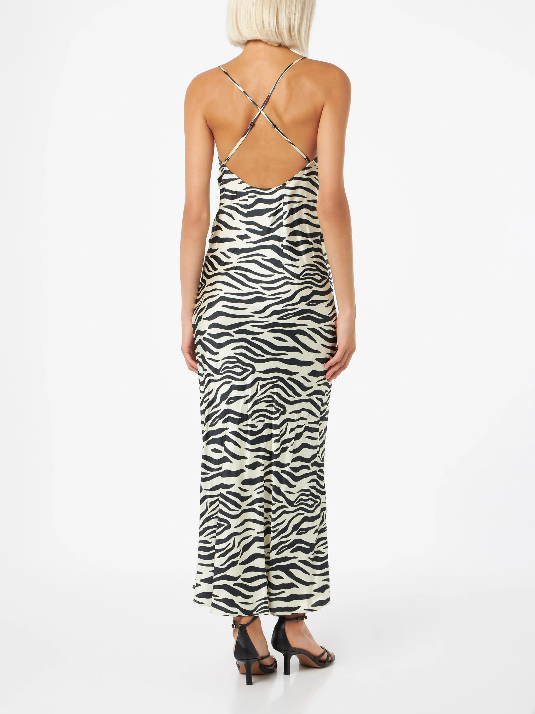 Dames slipjurk van satijn met zebraprint