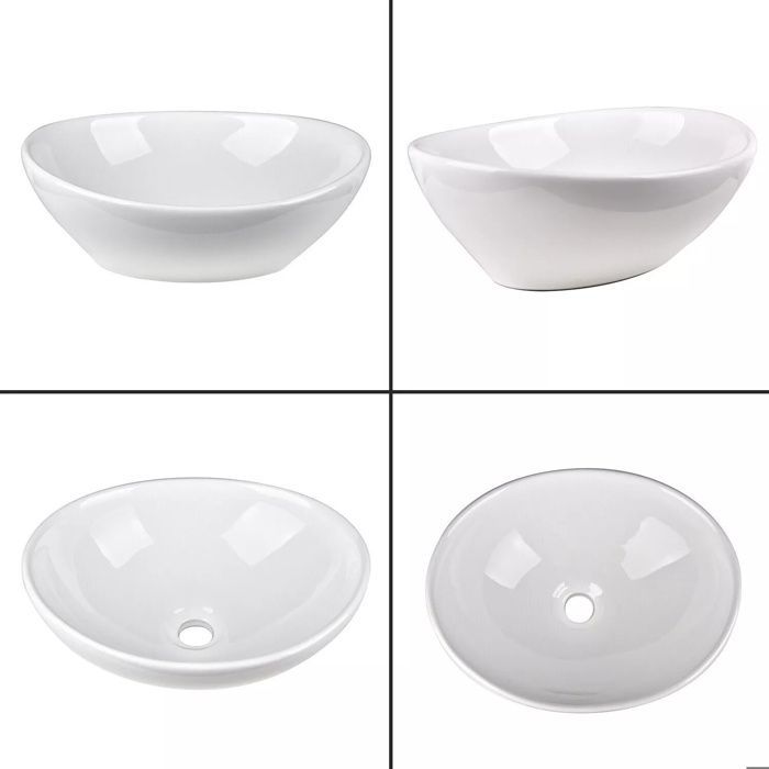 Oval white ceramic countertop washbasin, modern bathroom ceramic sink, 41x34x11cm